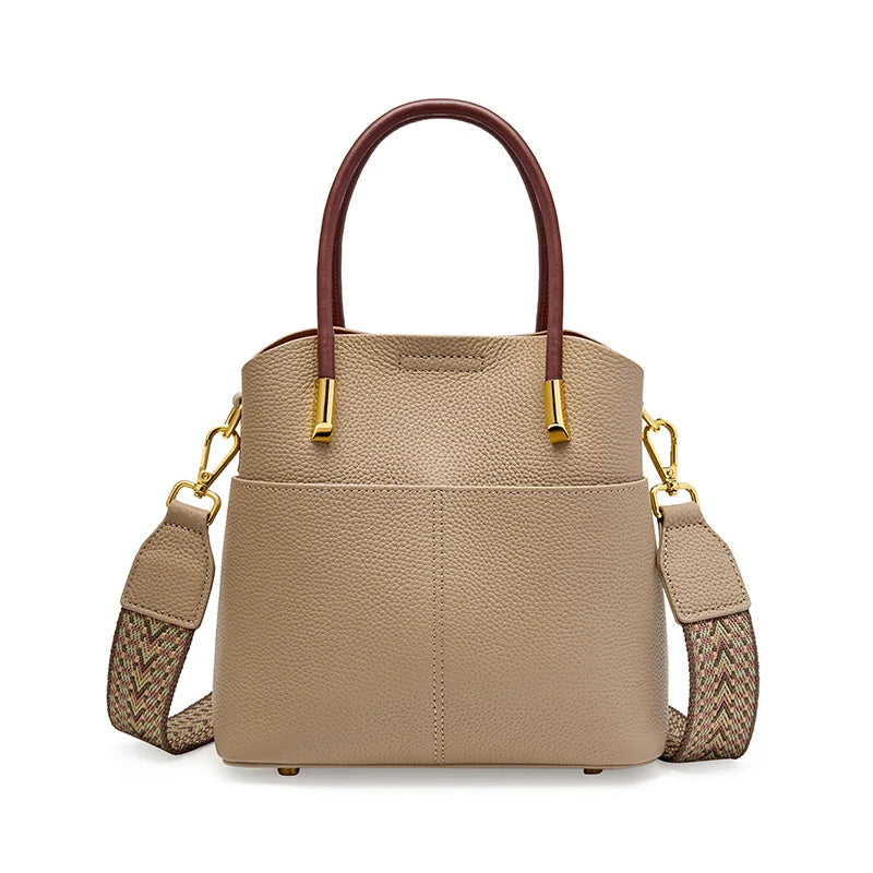 Genuine Leather Top Quality Bucket Bag for Women Versatile Handbag Leather Tote Bag High Sense