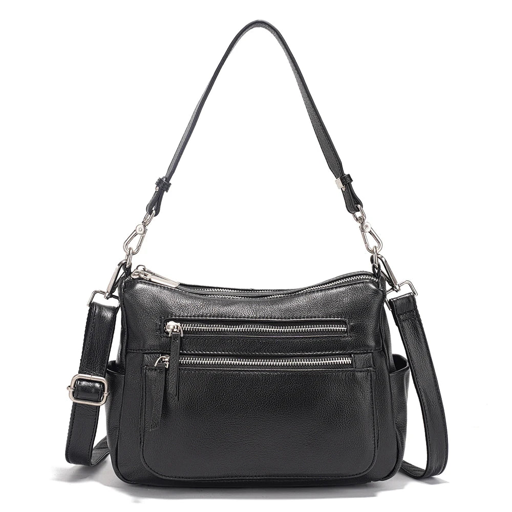Cowhide Leather Handbag Women Shoulder Bag  Multi-functional Pockets Crossbody Bags