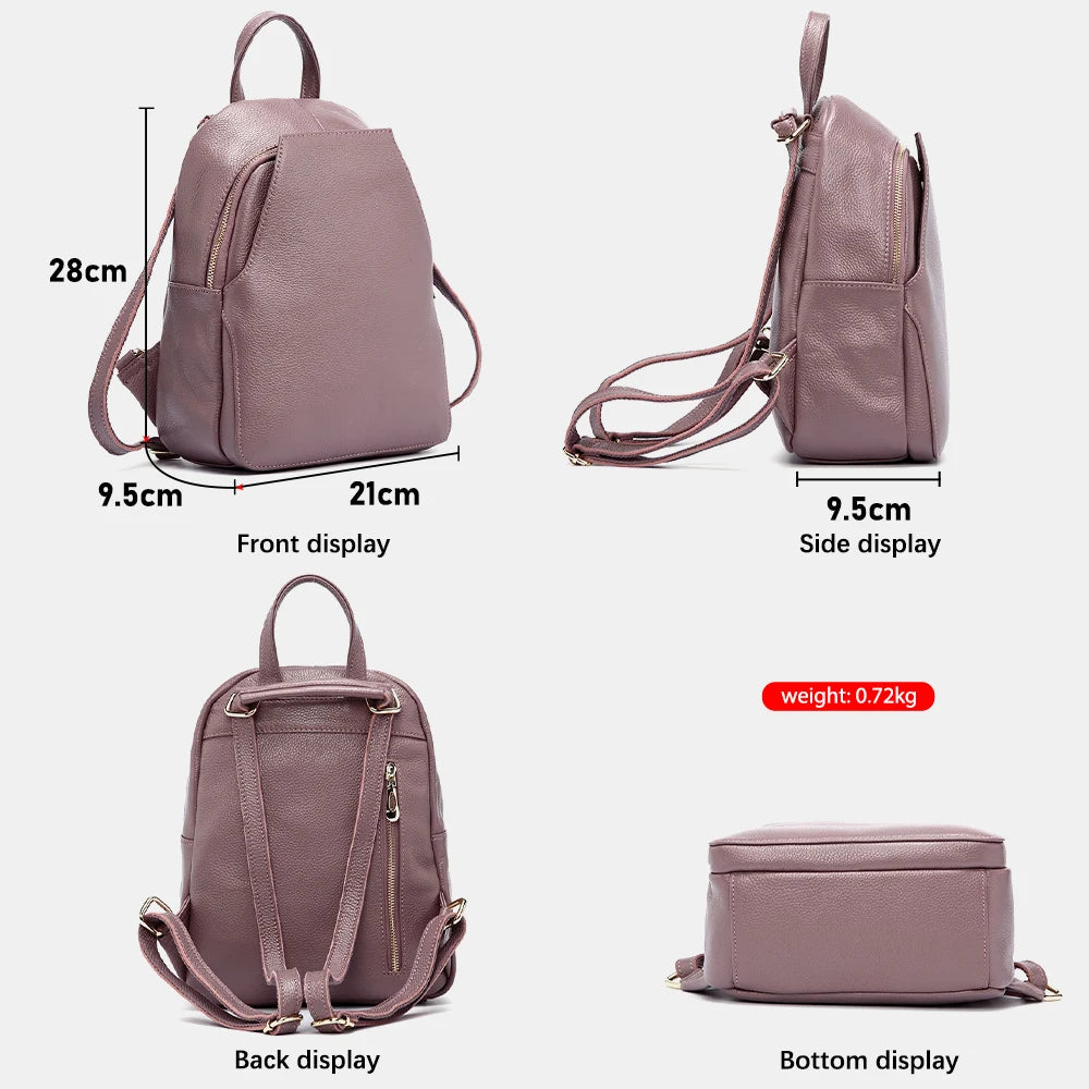Charm Women Backpack 100% Genuine Leather Anti-theft Button Elegant Female