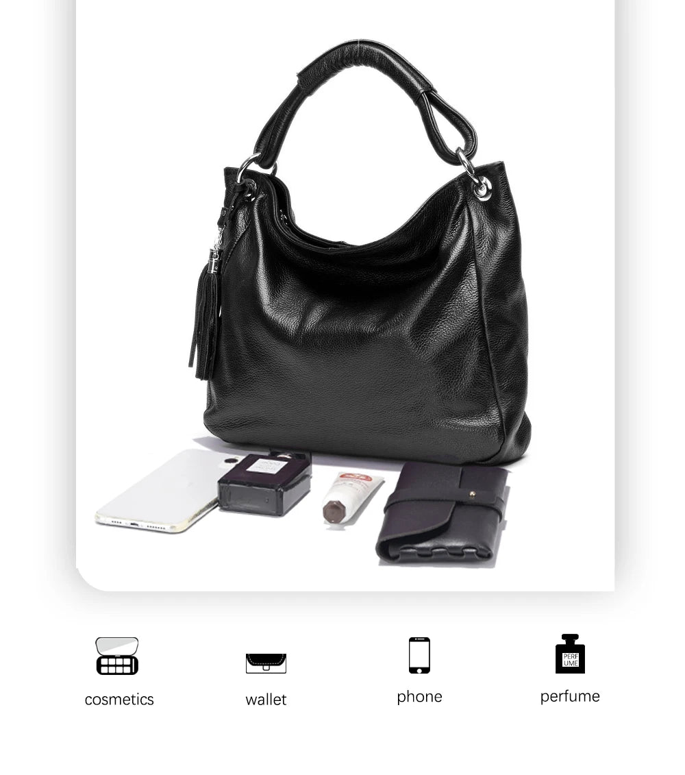 Bag 100% Soft Genuine Leather Tassel Women's Handbag Shoulder Satchel Crossbody Purse