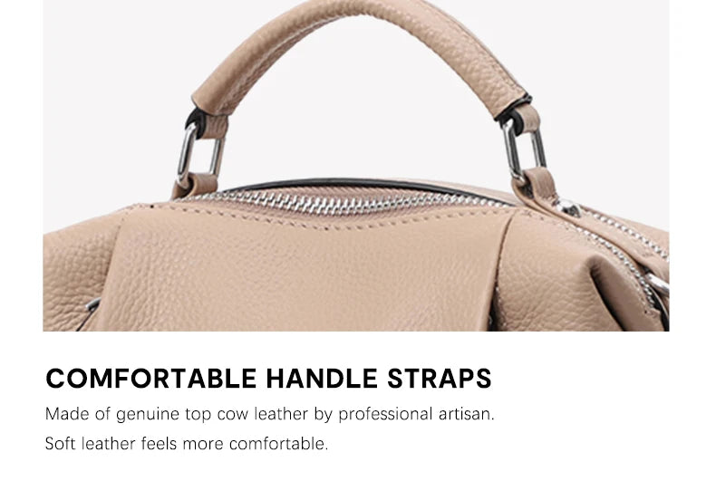 Women's Genuine Leather Bag Simple High Quality Tote Bag Small Vintage Boston Handbag