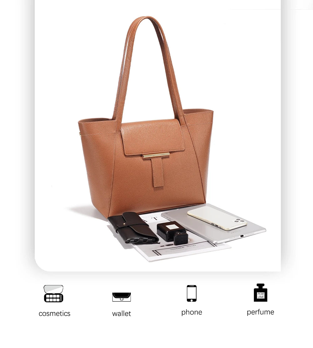 Genuine Leather Women's Tote Handbag Large Shoulder Bag Functional Shopping Bag