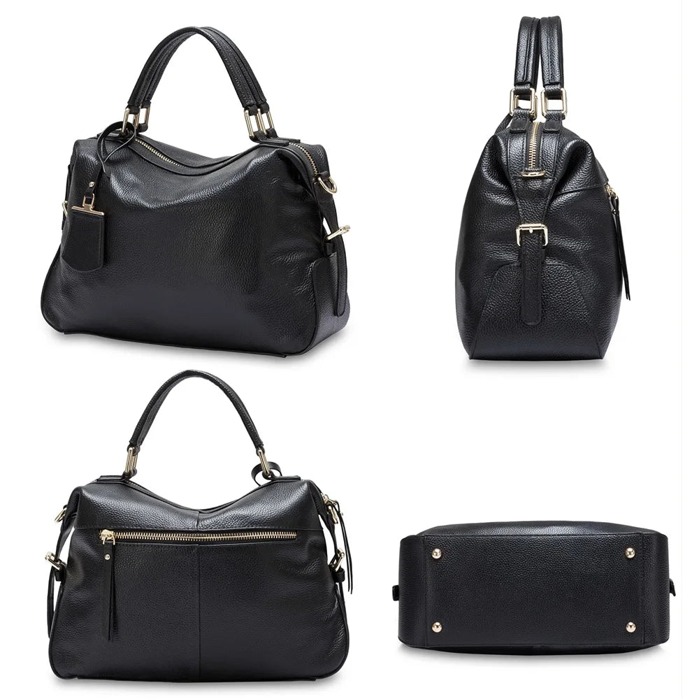 Fashion 100% Genuine Leather Women's Tote Bag Boston Charm Crossbody Messenger Handbag Luxury