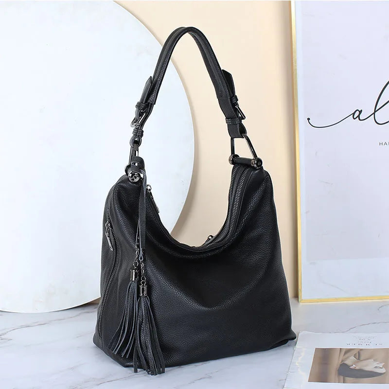 Fashion Women Shoulder Bag 100% Genuine Leather Daily Casual Shopping Hobos Classic