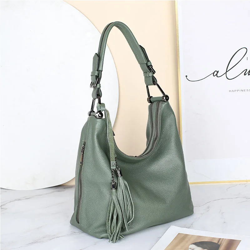 Fashion Women Shoulder Bag 100% Genuine Leather Daily Casual Shopping Hobos Classic