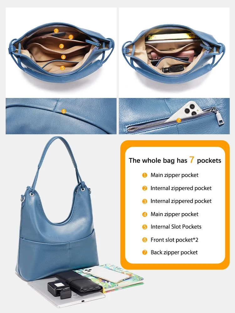 Genuine Leather Women's Handbag Luxury Hobo Bag Large Capacity