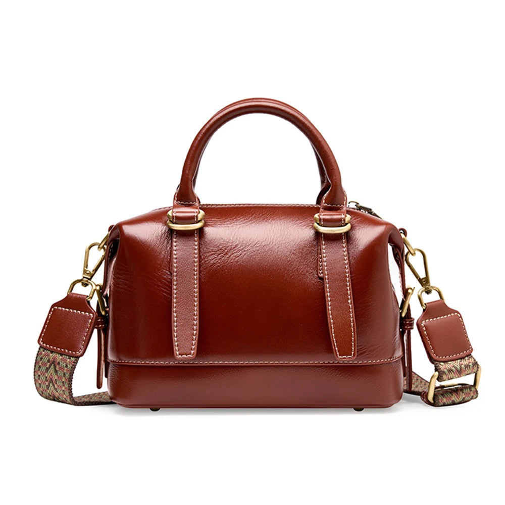 Women's Handbag Cowhide Leather Boston Pillow Bag New Crossbody Bag Retro Commuter
