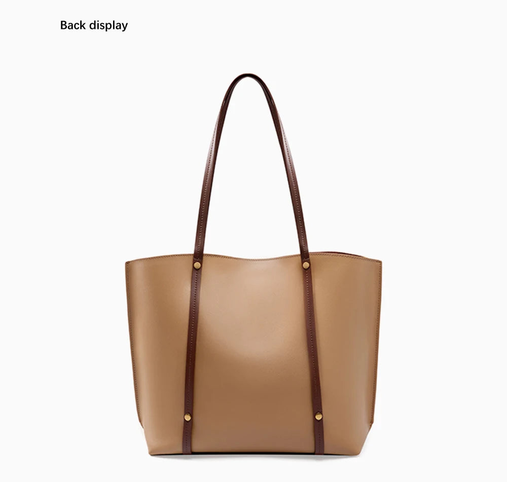 New Soft Two Layer Leather Female Handbag High Quality Vintage Tote Bag for Shopping