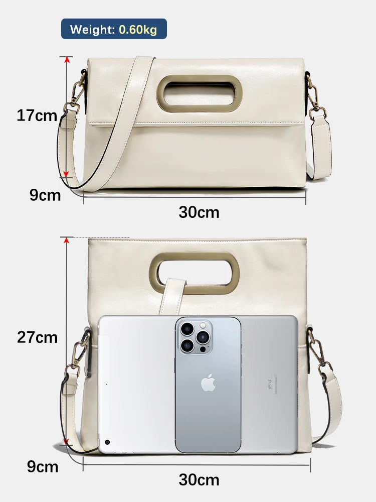 Vintage Genuine Leather Handbag for Women Large Capacity Crossbody Shoulder Bag