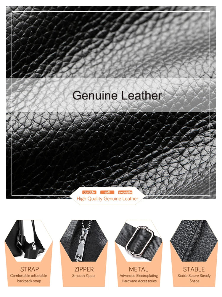 Anti-theft Design Women Backpack 100% Genuine Leather Classic