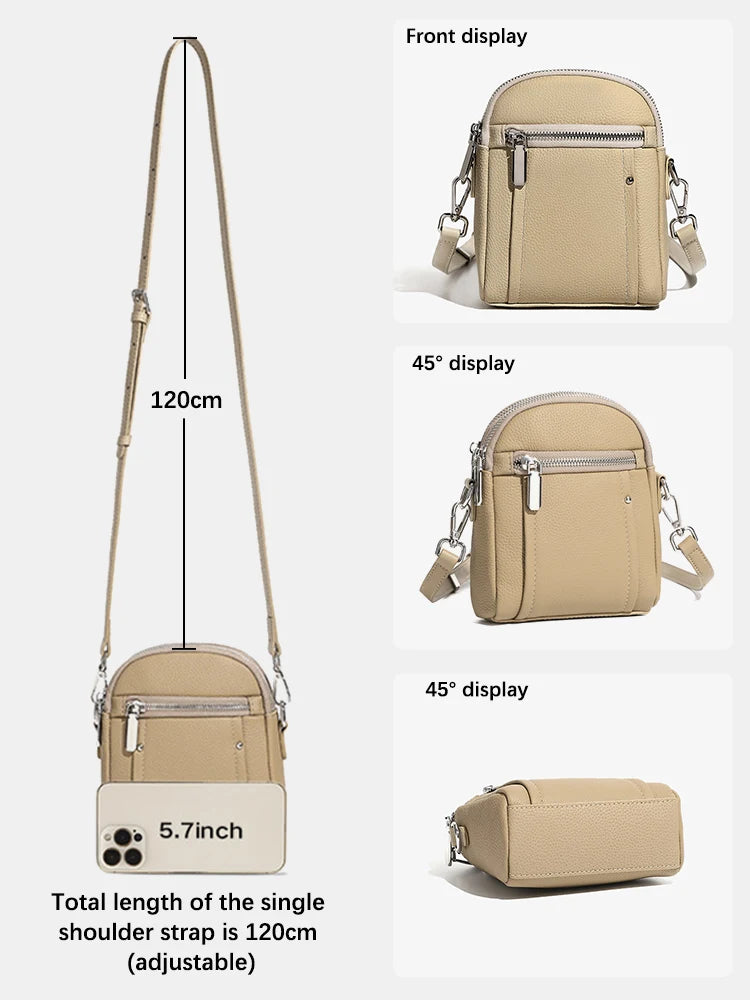 100% Genuine Leather Fashion Women Crossbody Bag Practical Phone Purse Small