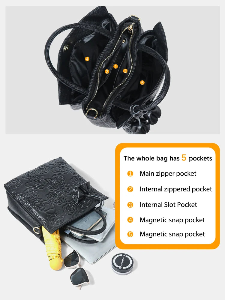 100% Genuine Leather Handbag Large Capacity Women Shoulder Bag Retro