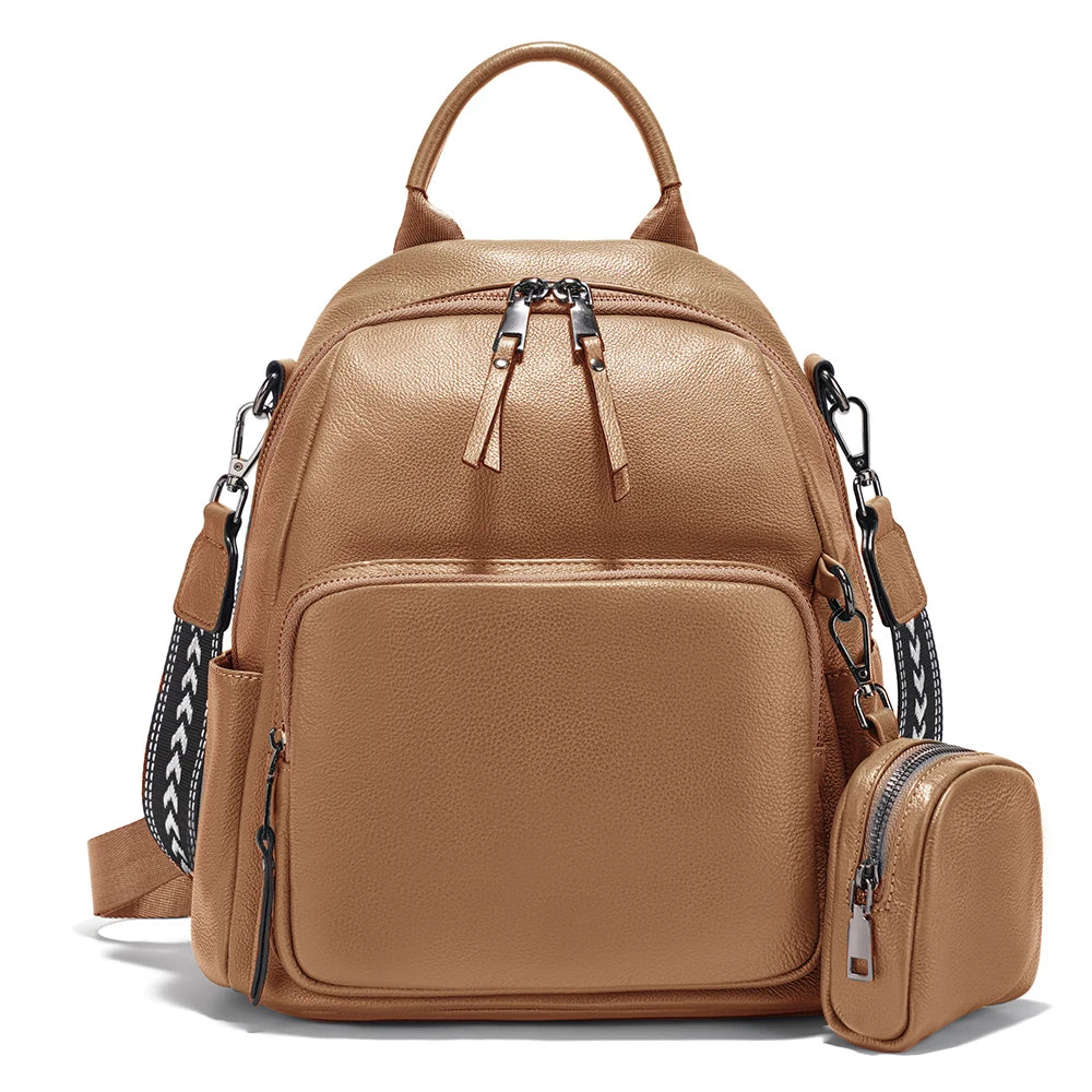 New Genuine Leather Women's Backpack Knapsack Multi-pocket Shoulder