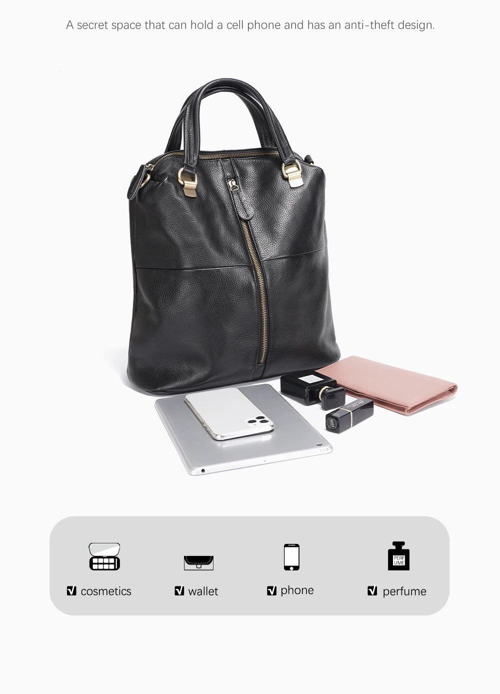 Vintage Genuine Leather Backpack for Women Anti-Theft Large Capacity