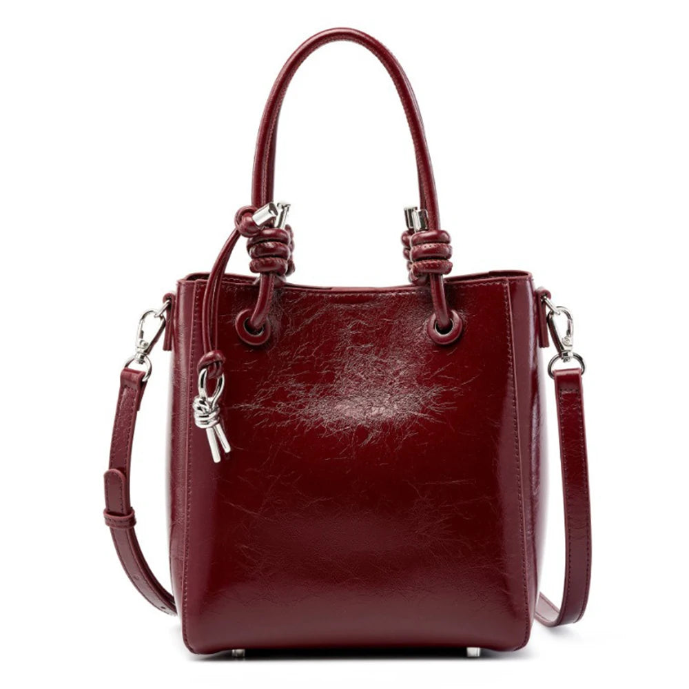 Genuine Leather Shopper Shoulder Bag Bucket Handbag Simple High Quality Women