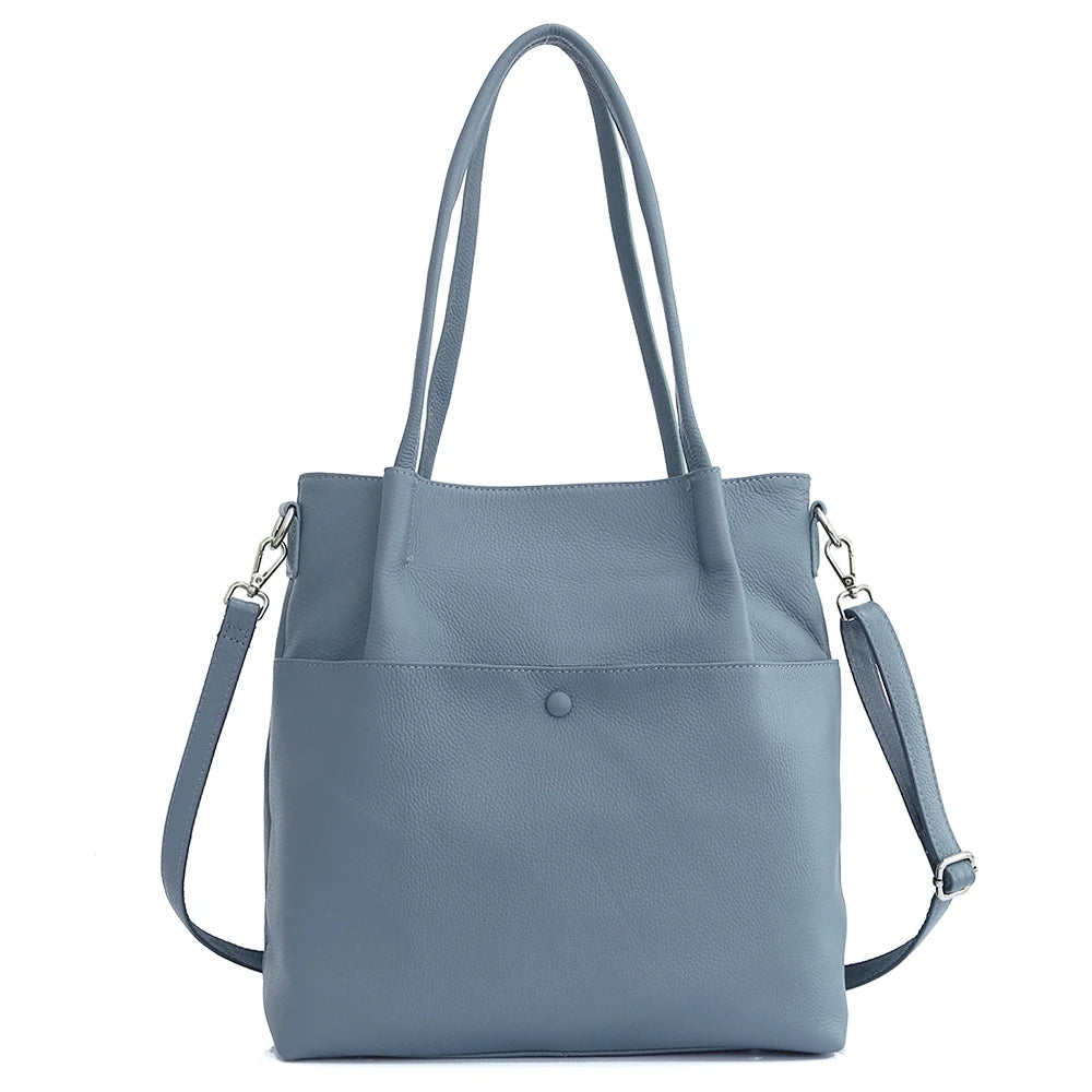 Genuine Leather New Simple Bucket Shoulder Bag Large Capacity Shopper Women Luxury