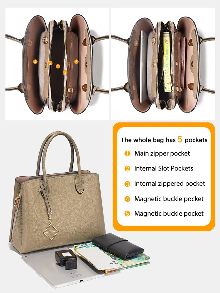 Women's Genuine Leather Satchel Handbag Large Shopper Designer Shoulder Bag Large Cross-body