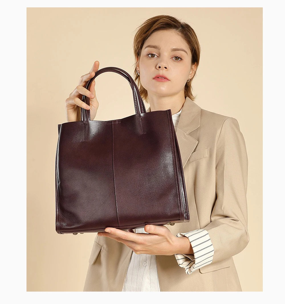 Genuine Leather New Simple Shoulder Bag Large Capacity Shopper Luxury Casual