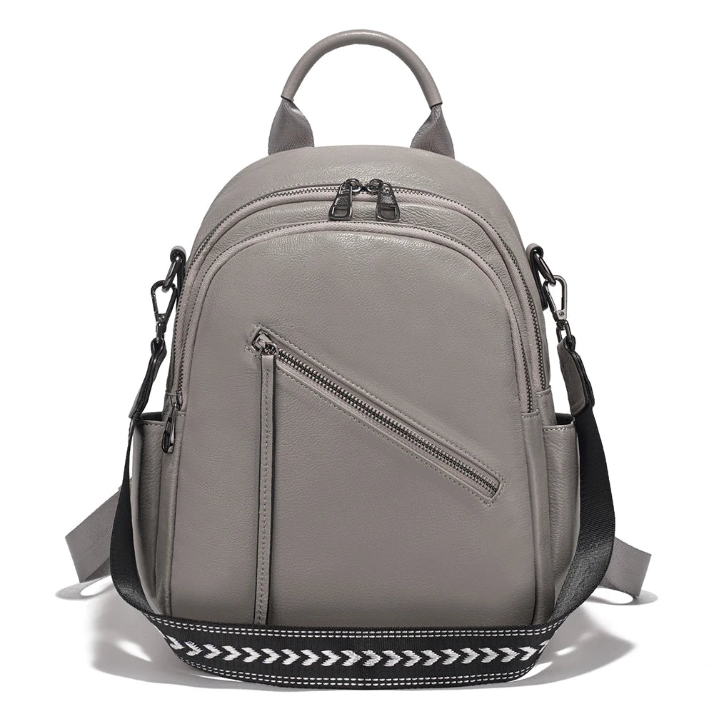 Women's Medium Genuine Leather Backpack with Roomy Zip Pockets for Commute