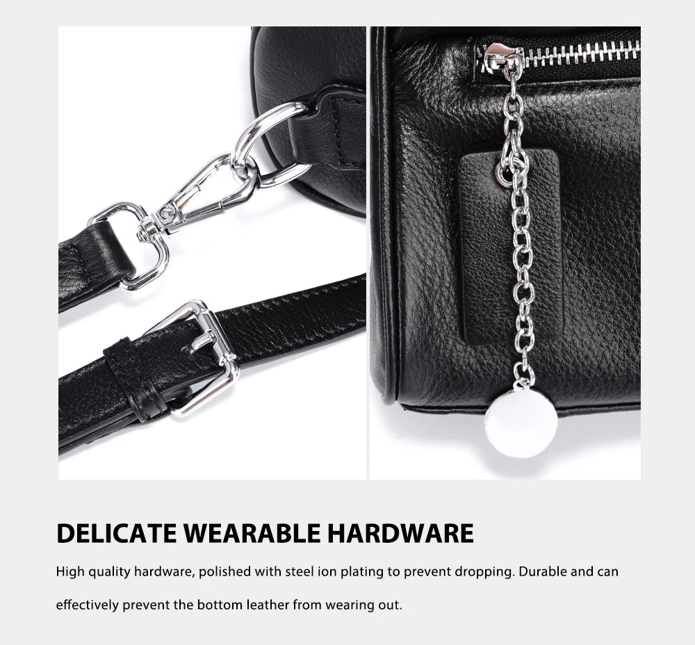 Soft Leather Casual Shoulder Bag For Female Double Zippered Pockets Small