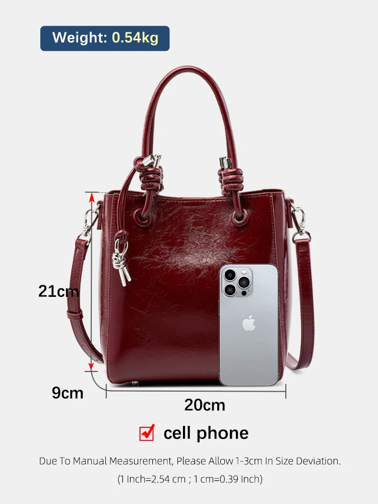 Genuine Leather Shopper Shoulder Bag Bucket Handbag Simple High Quality Women