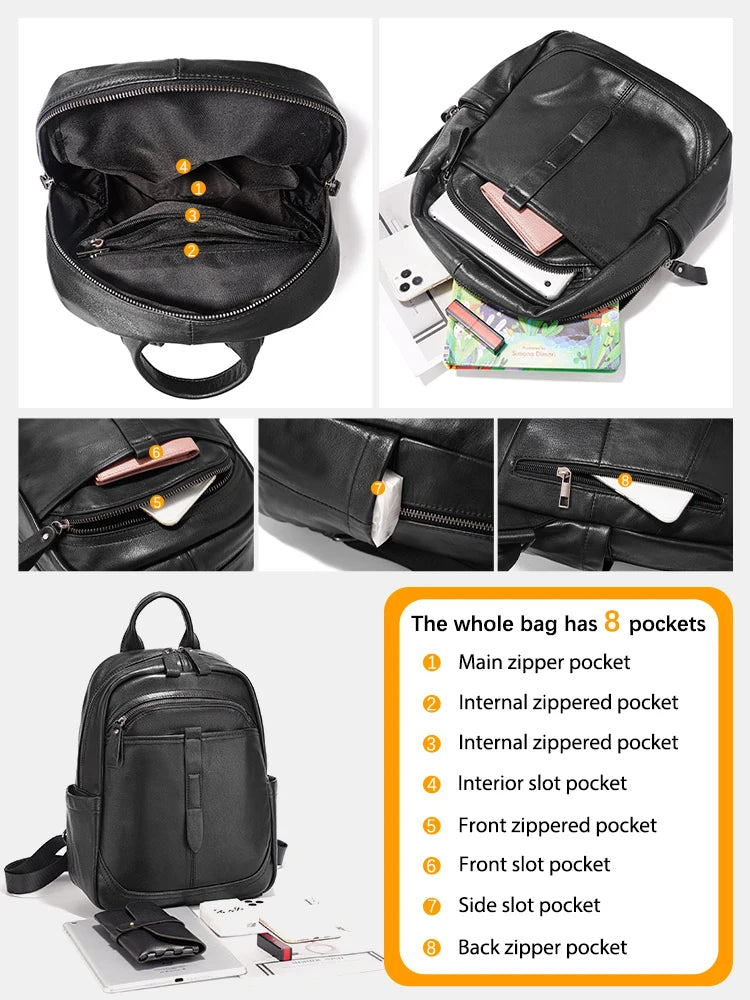 Women's 100% Genuine Leather Backpack Large Capacity for Commute