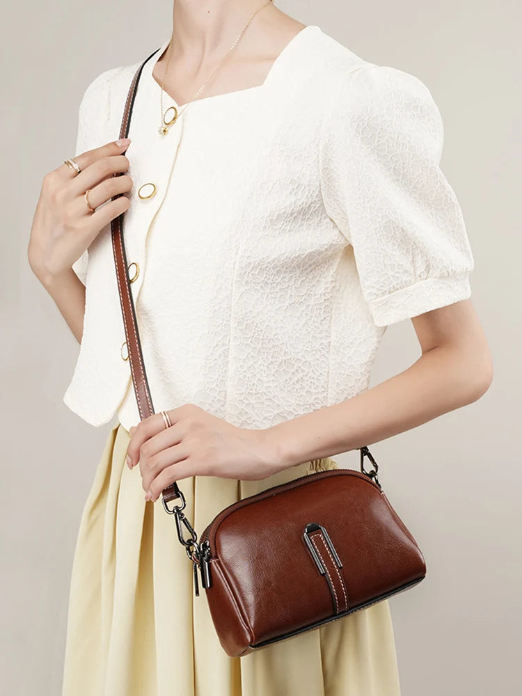 100% Oil Wax Top Leather Small Crossbody Bags For Women Fashion Designer Shoulder Bag