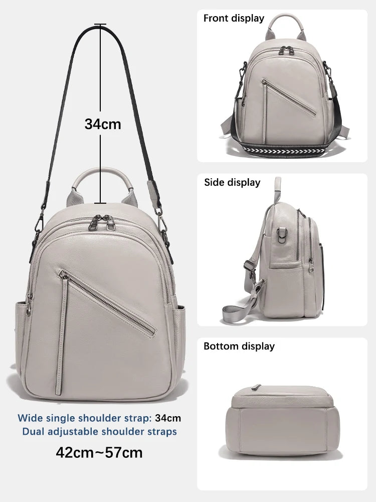 Women's Medium Genuine Leather Backpack with Roomy Zip Pockets for Commute