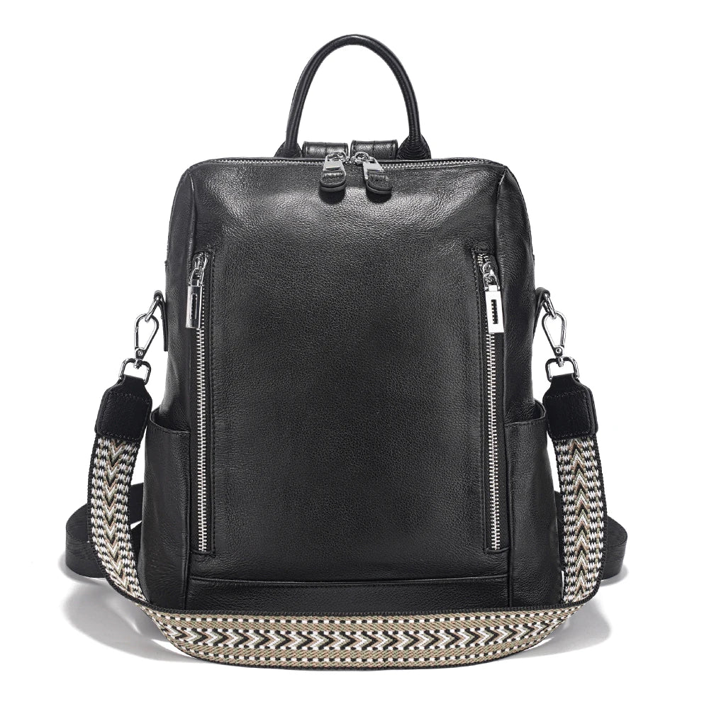 Fashion Genuine Leather Backpack Knapsack Multi-pocket Day pack