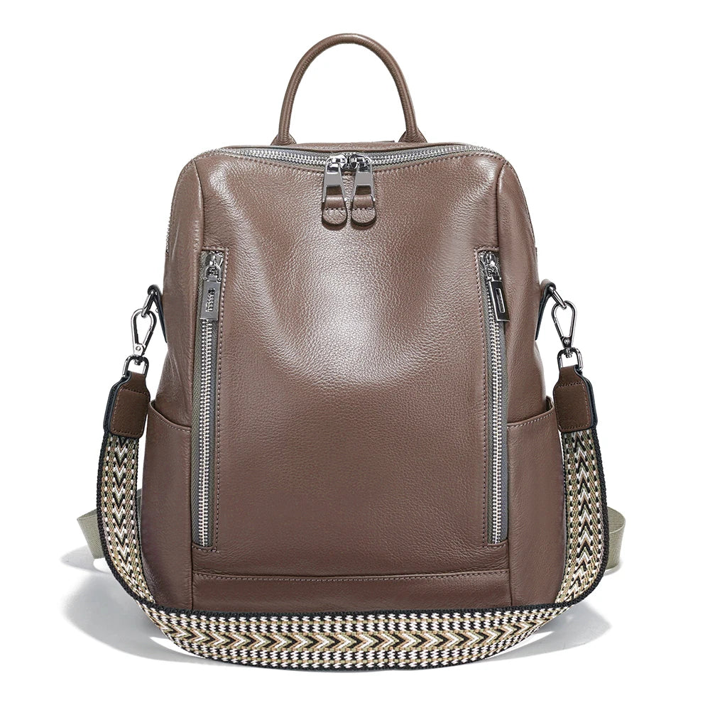Fashion Genuine Leather Backpack Knapsack Multi-pocket Day pack
