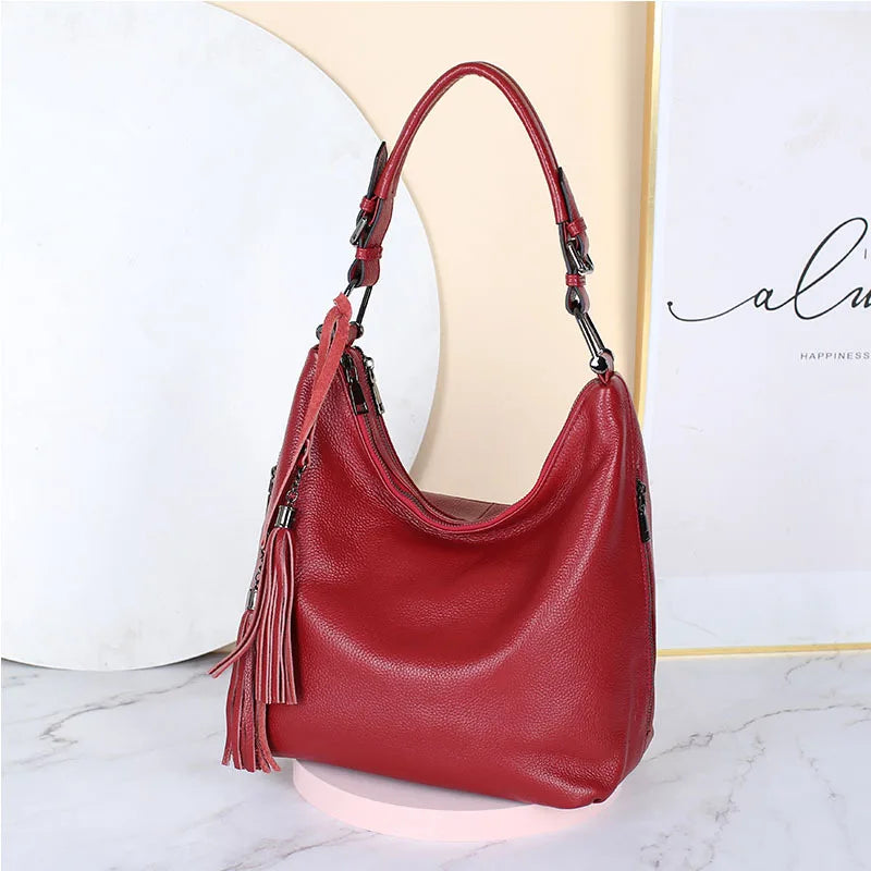 Fashion Women Shoulder Bag 100% Genuine Leather Daily Casual Shopping Hobos Classic