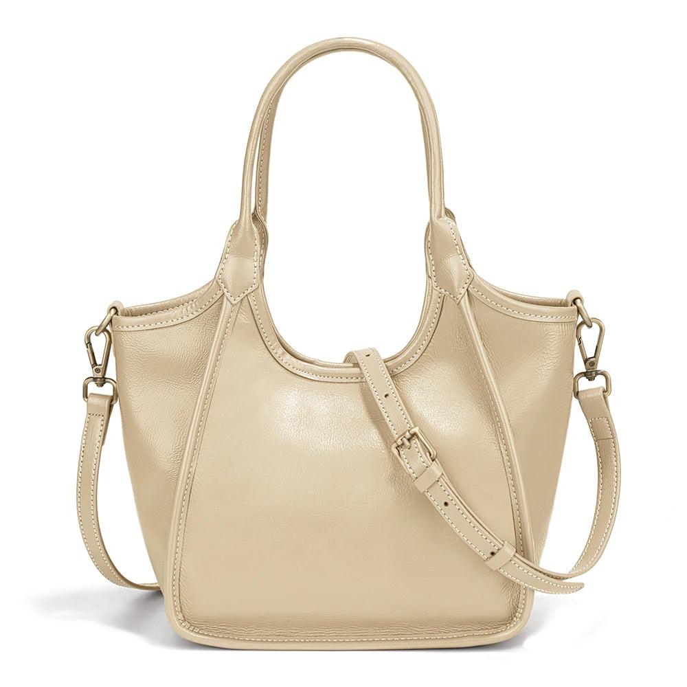 Oil Wax Leather Top Handle Bags for Women Trendy Shoulder Purse Versatile