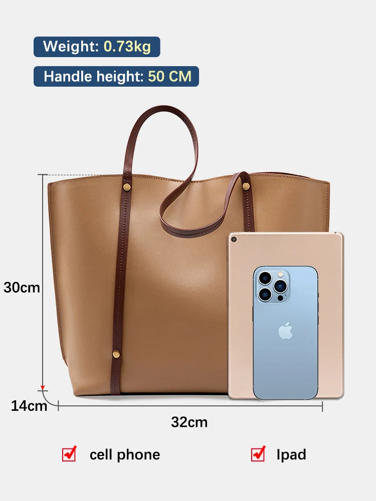 New Soft Two Layer Leather Female Handbag High Quality Vintage Tote Bag for Shopping