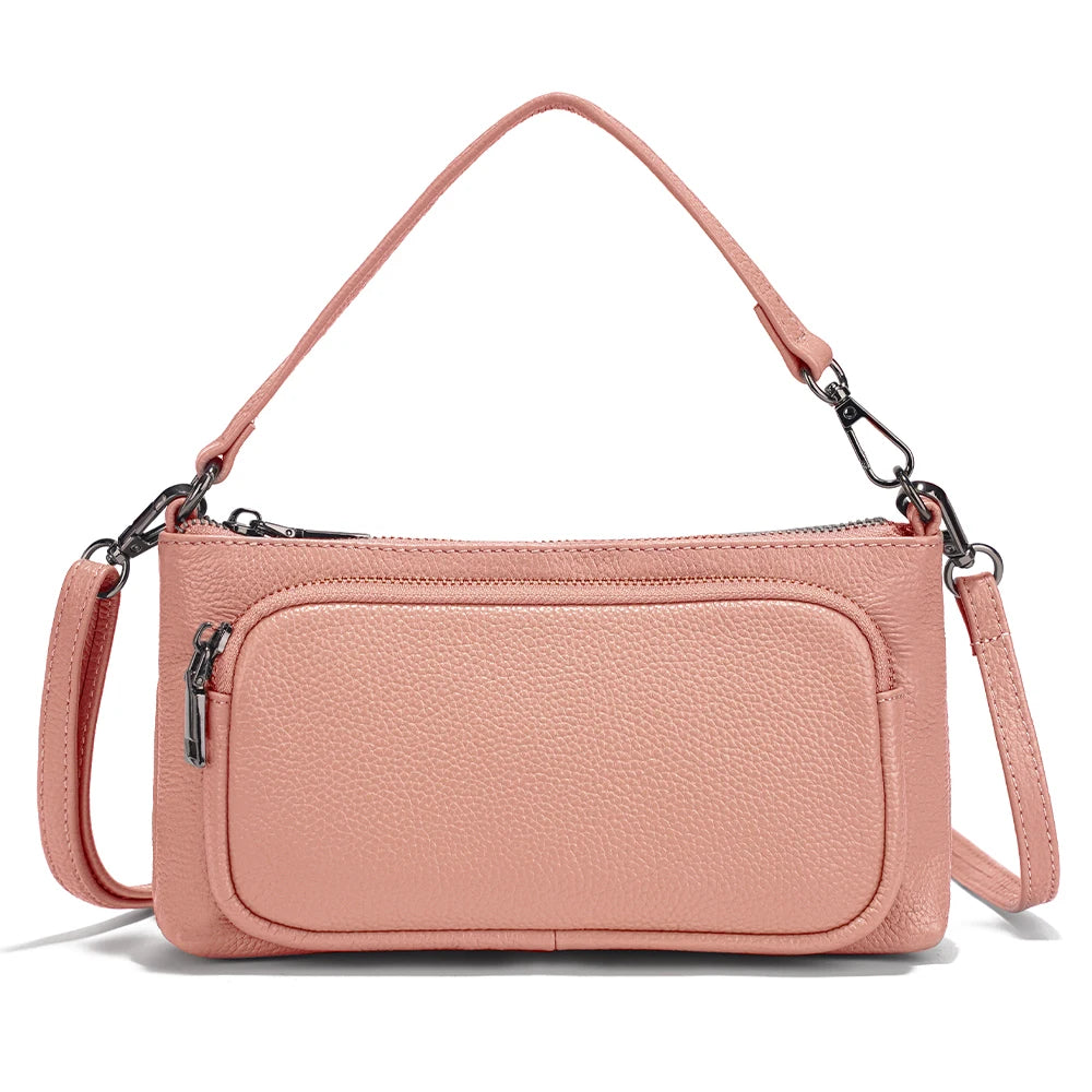Women's Red Shoulder Bag Crossbody Multi-pockets Leather Handbag Genuine Cowhide
