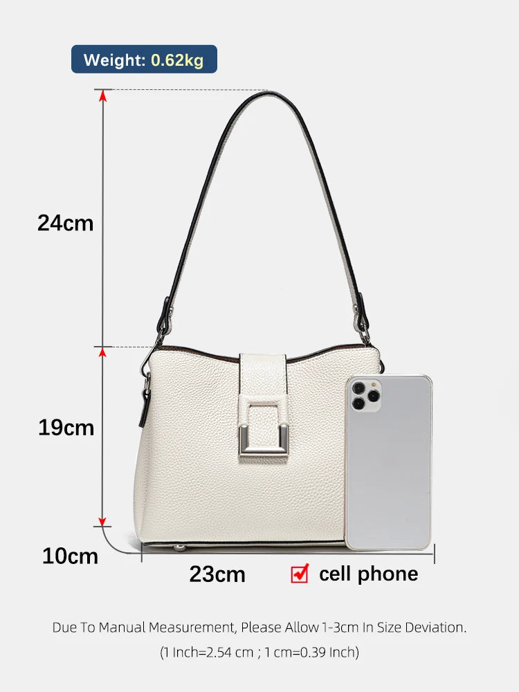 Genuine Leather Designer Noble Shopper Shoulder Bag Commuter Large Bucket Handbag Women Crossbody