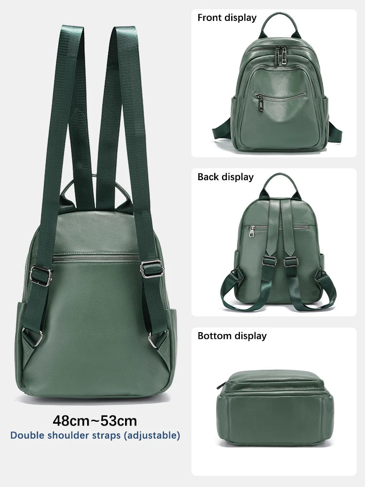 Genuine Leather Backpack For Women Large Capacity Travel Rucksack Knapsack