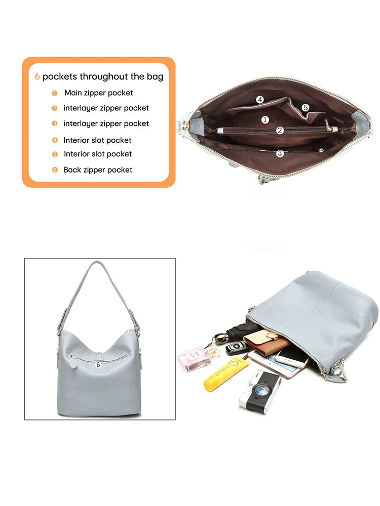 Elegant  Women Shoulder Bag 100% Genuine Leather Hobo Handbag Lady Messenger Bag