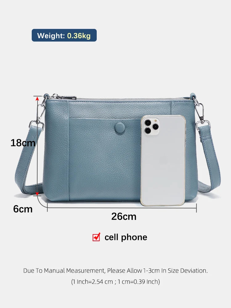 Minimalist Women Purse  Spring Shoulder Square Cross Over Bag 100% Genuine Leather