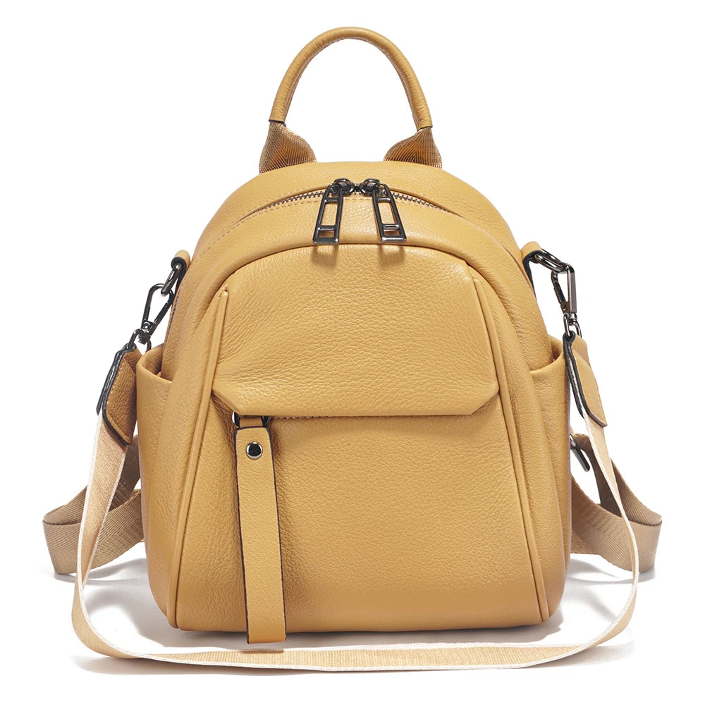 Soft Genuine Leather Women Small Backpack Purse Stylish Travel Rucksack