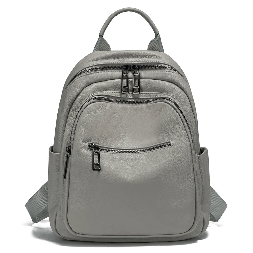 Genuine Leather Backpack For Women Large Capacity Travel Rucksack Knapsack