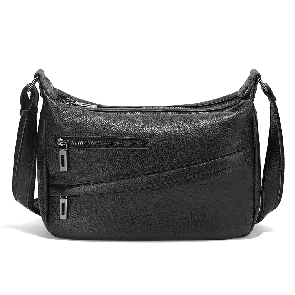 Genuine Leather Shoulder Bag Large Capacity Bucket Handbag Simple Stylish Messenger