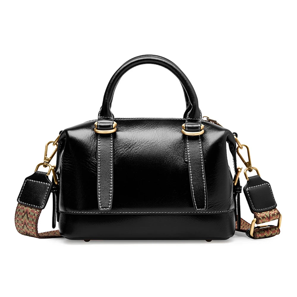 Women's Handbag Cowhide Leather Boston Pillow Bag New Crossbody Bag Retro Commuter