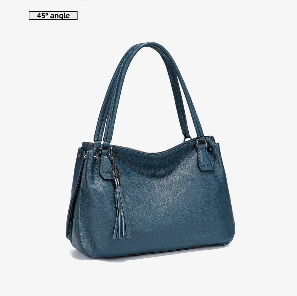 Genuine Leather Women's Tassel Shoulder Bag Large Capacity Female Handbag Shopper Natural Leather