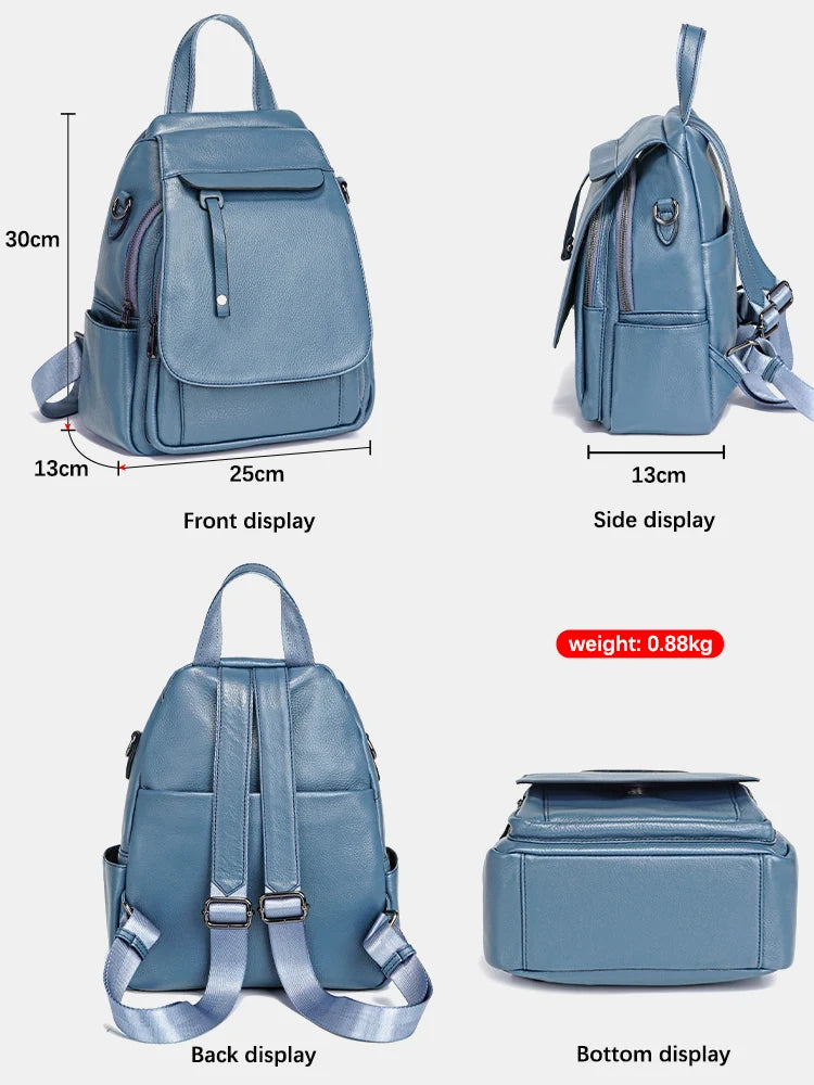 Genuine Leather Women's Fashion Backpack High Quality Satchel Rucksack Multifunctional