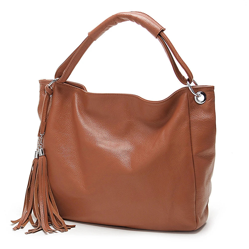 Bag 100% Soft Genuine Leather Tassel Women's Handbag Shoulder Satchel Crossbody Purse