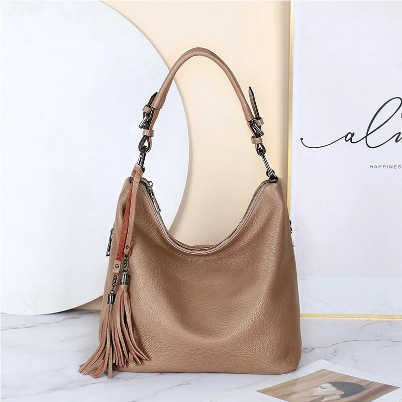 Fashion Women Shoulder Bag 100% Genuine Leather Daily Casual Shopping Hobos Classic