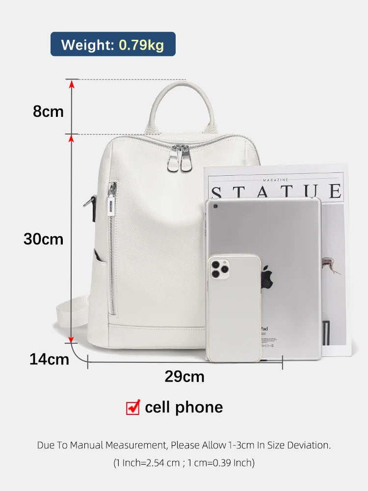 Fashion Genuine Leather Backpack Knapsack Multi-pocket Day pack