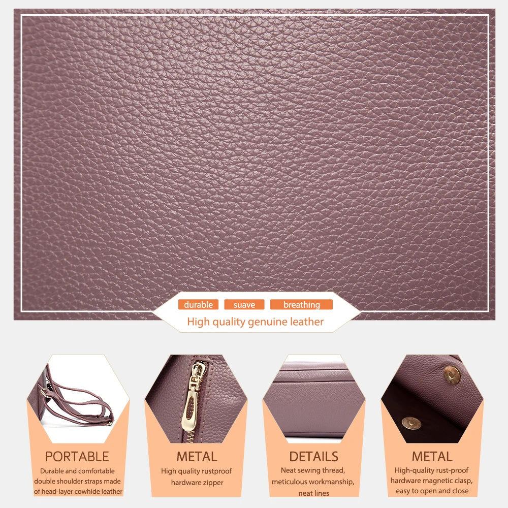 Charm Women Backpack 100% Genuine Leather Anti-theft Button Elegant Female