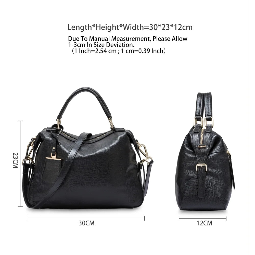 Fashion 100% Genuine Leather Women's Tote Bag Boston Charm Crossbody Messenger Handbag Luxury