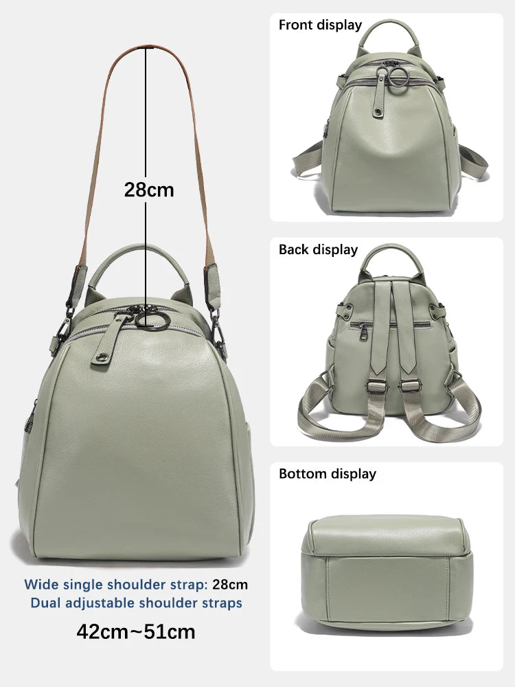 Women's Soft Genuine Leather Travel Backpack Large Capacity Convertible Rucksack